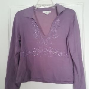 I.C.E Lavender Hand beaded v neck Sweater L